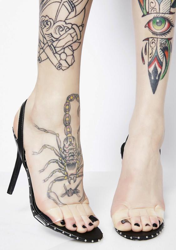 clear strap studded heels