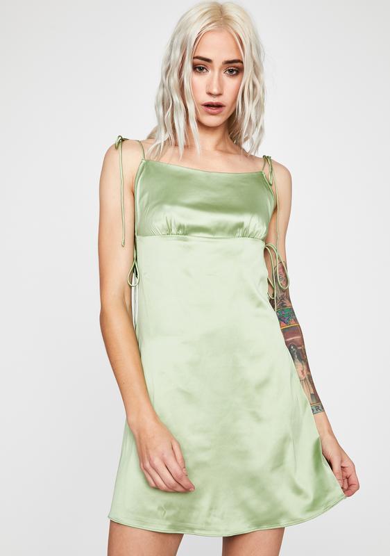 sage green silk mini dress