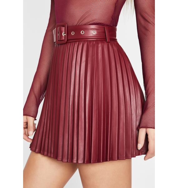 Red Vegan Leather Pleated Buckle Belt Skirt Dolls Kill 0855