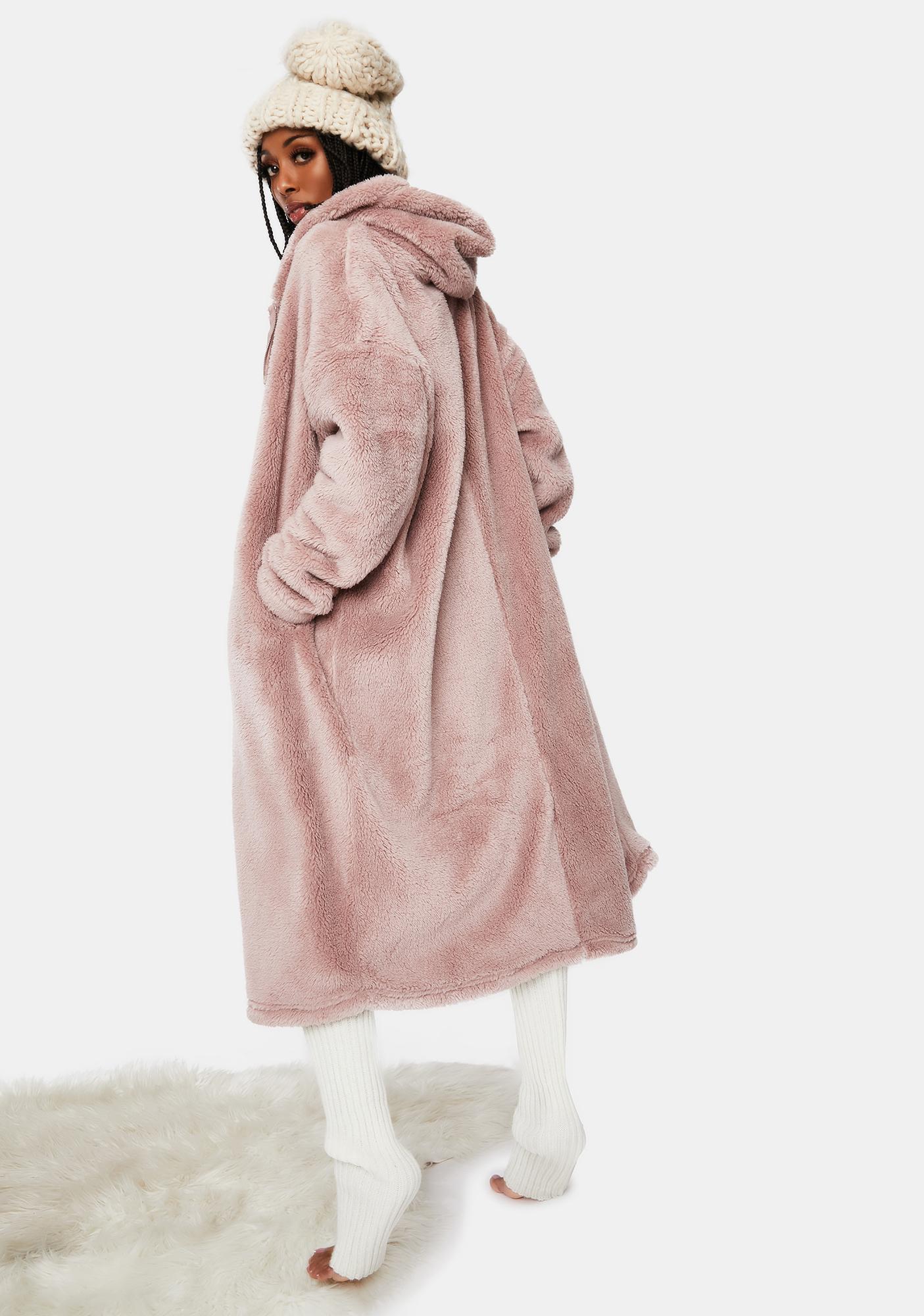 Hooded Longline Teddy Coat Pink Dolls Kill