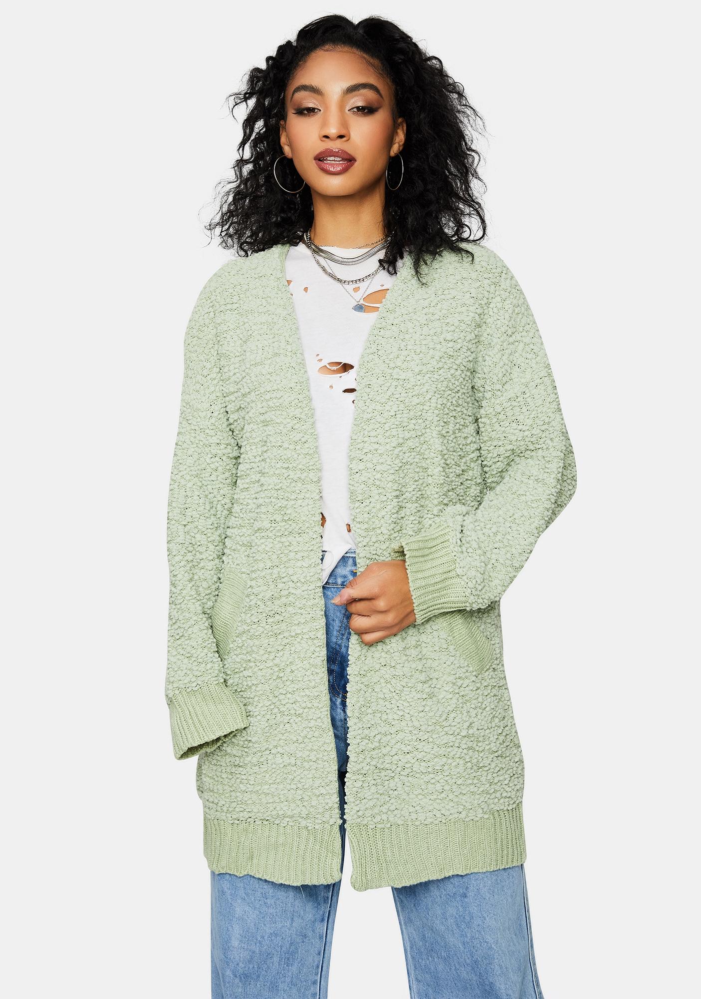 mint green long cardigan