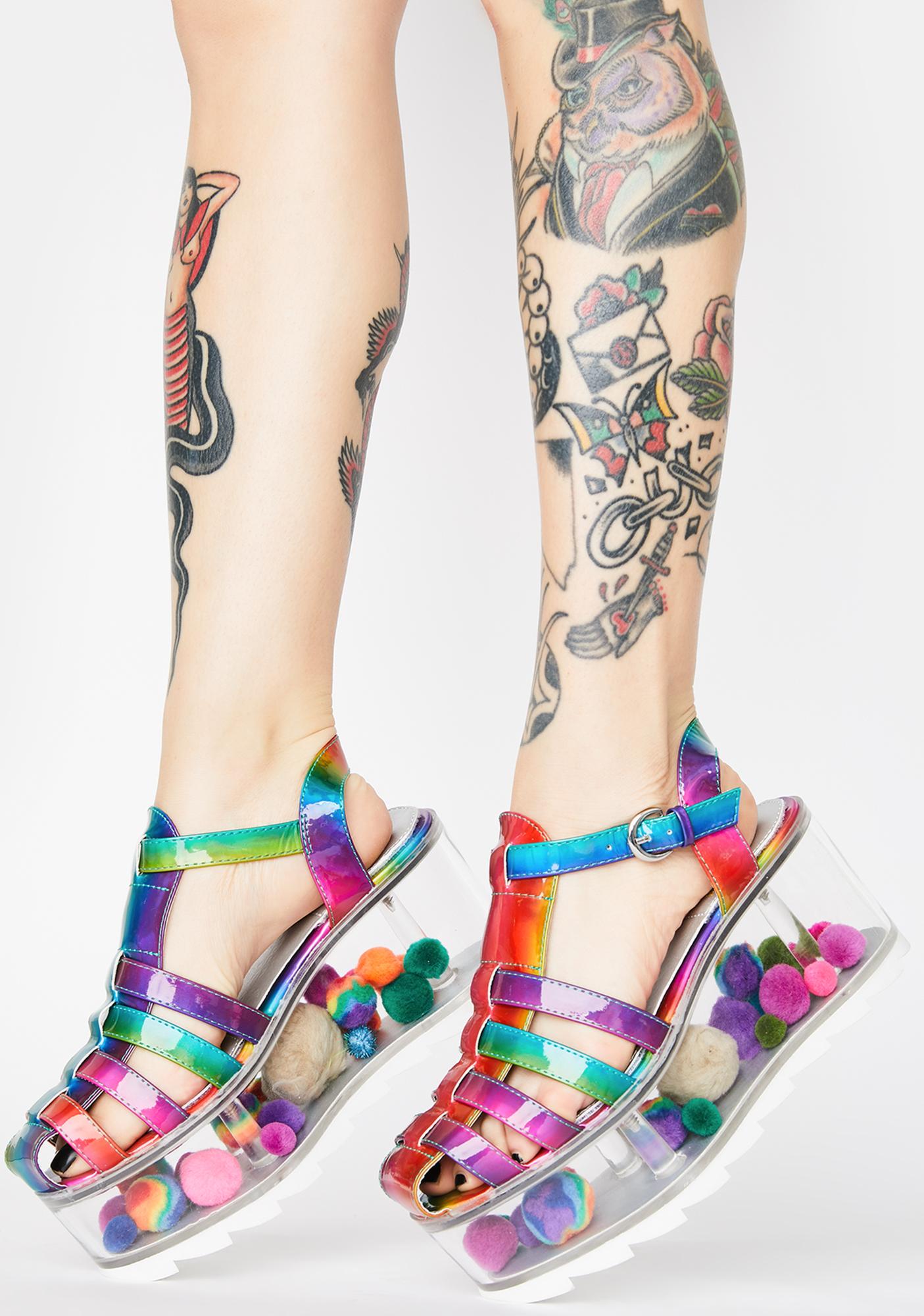 rainbow holographic sandals