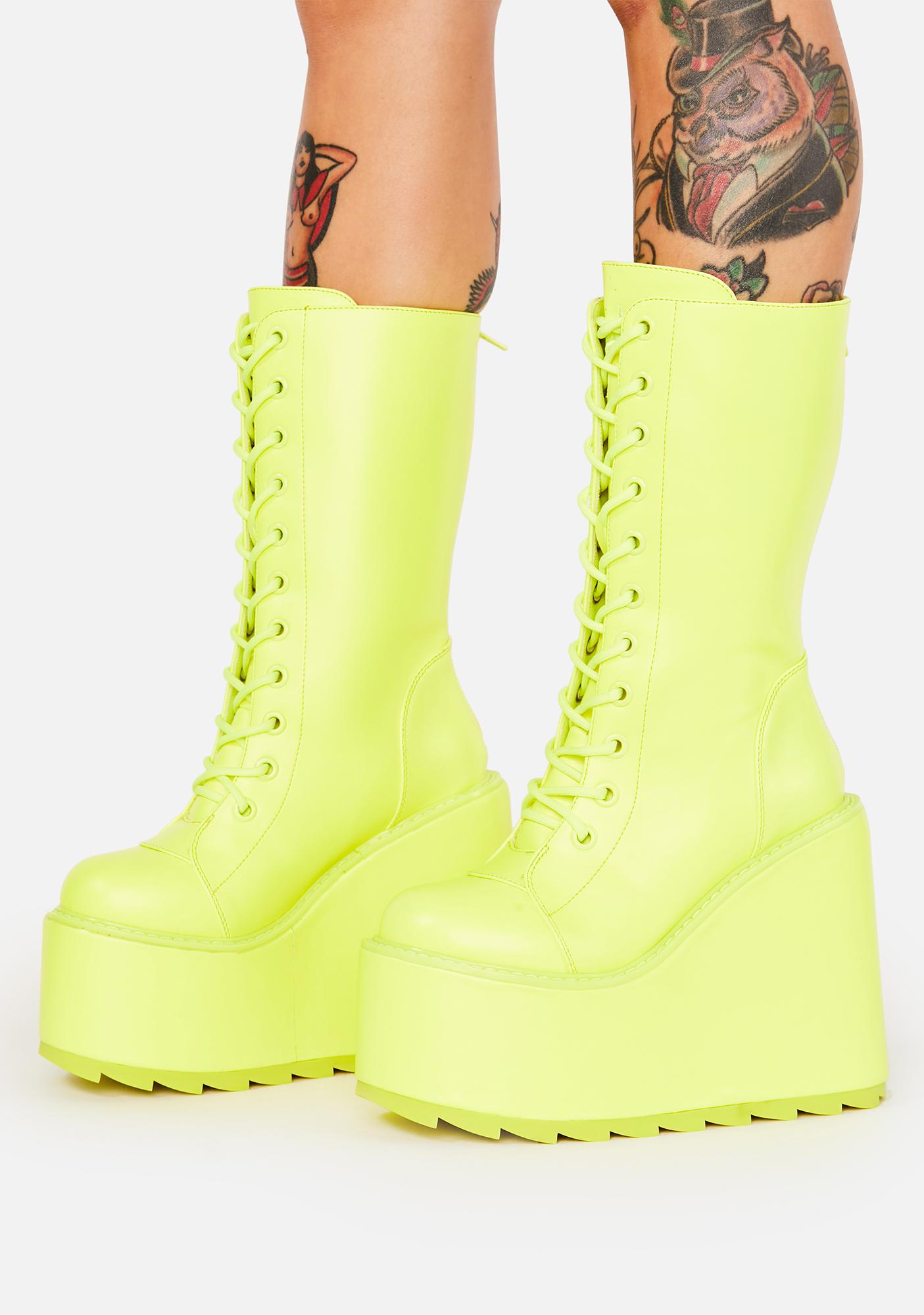 yellow lace up boots