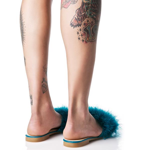Blue Fluffy Slide Sandal Dolls Kill