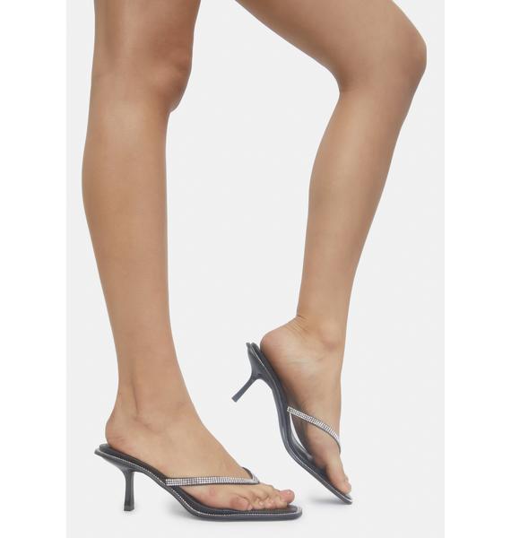 Kitten Heel Rhinestone Thong Sandals - Black | Dolls Kill