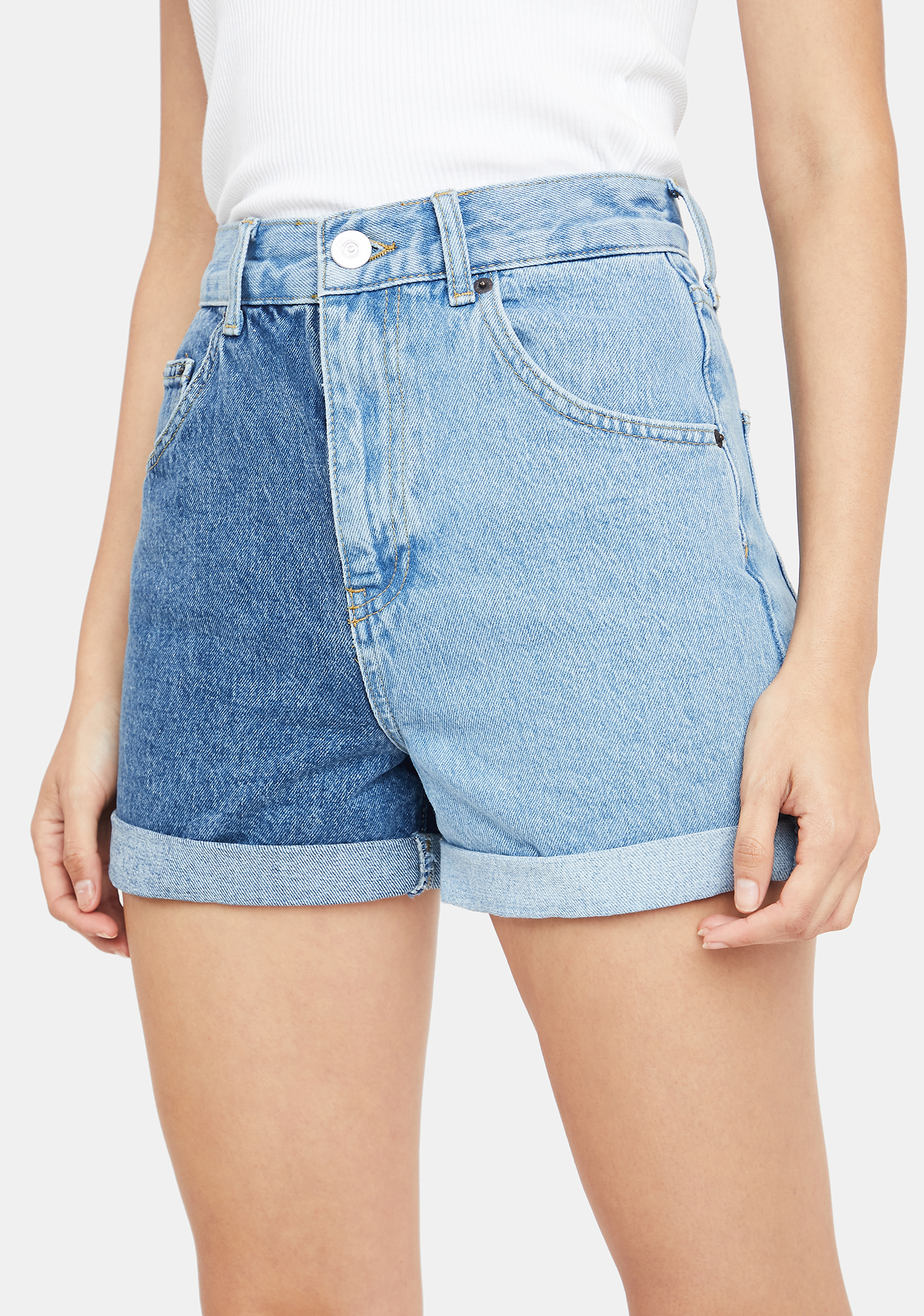 two tone jean shorts