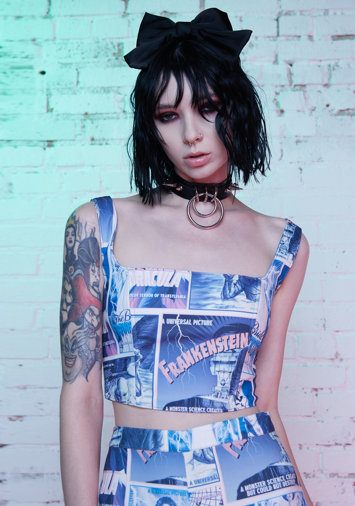 Dolls Kill X Monsters Poster Art Lace Up Corset Top - Blue | Dolls Kill