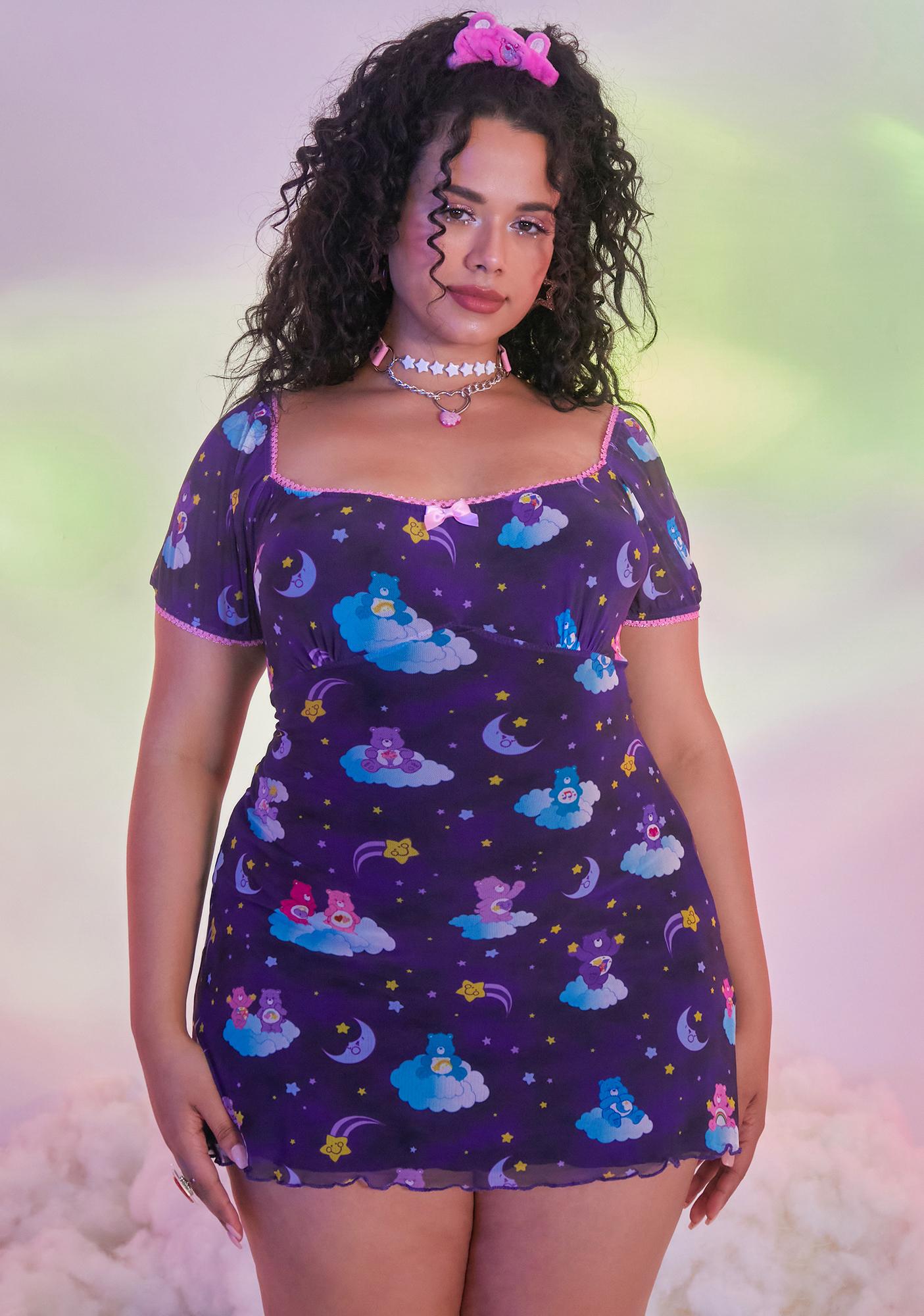 X Care Bears Plus Size Mesh Short Sleeve Moons Mini Dress Dolls Kill