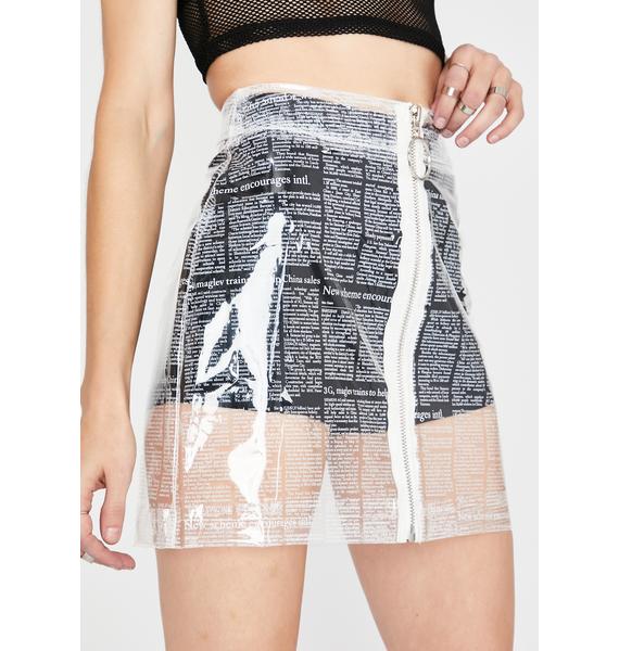 Newspaper Print Clear Vinyl PVC Mini Skirt White | Dolls Kill