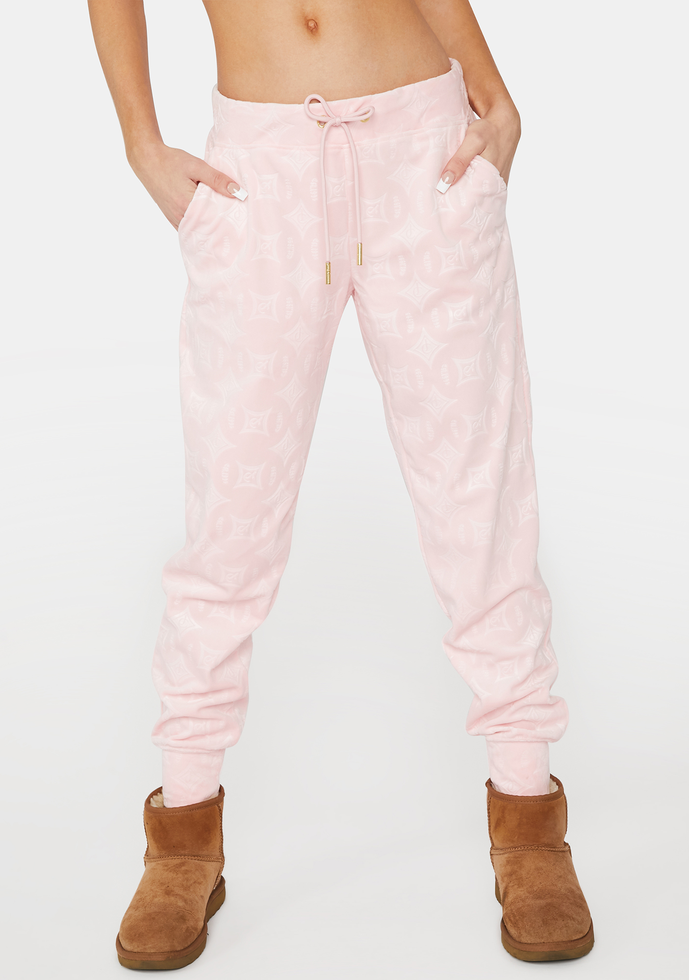 Juicy Couture Logo Embossed Velour Pants Pink Dolls Kill