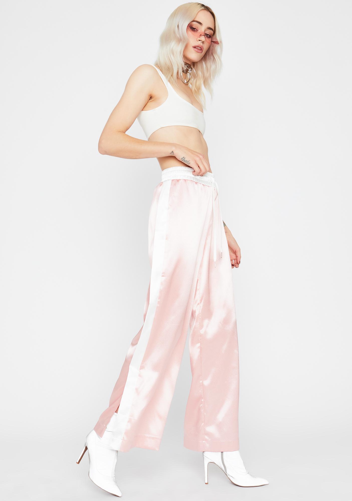 light pink satin pants