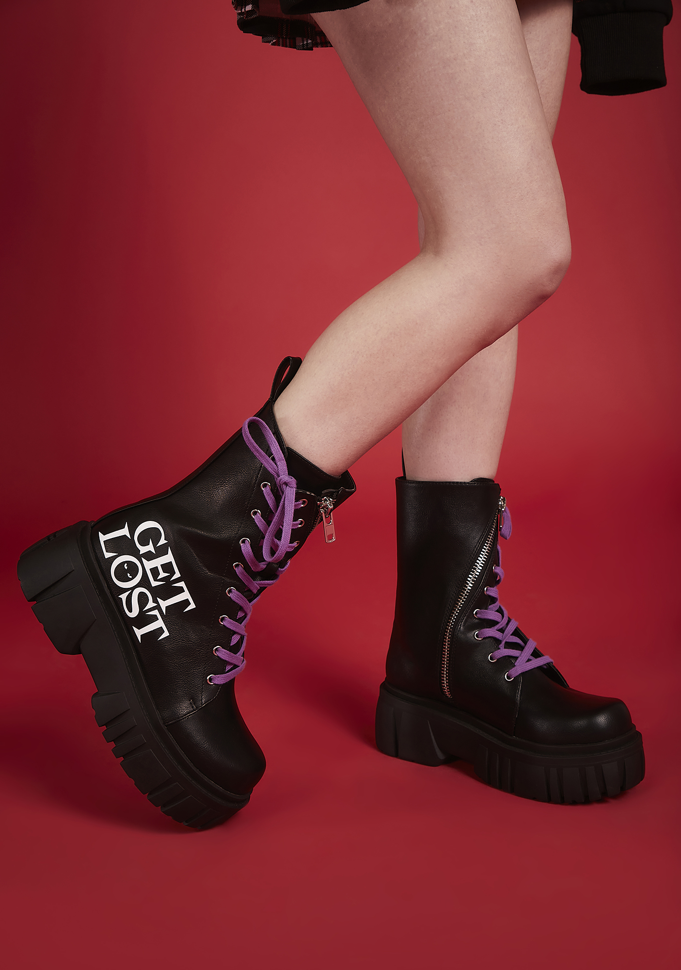 Dolls Kill X Emily The Strange Graphic Combat Boots Black Dolls Kill