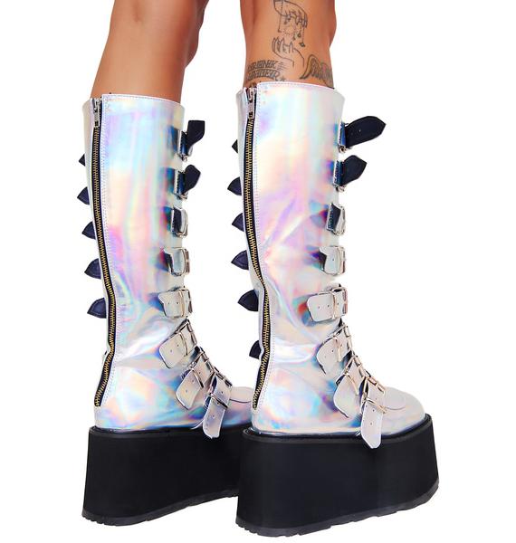 Demonia Iridescent Hologram Morpheus Platform Boots | Dolls Kill