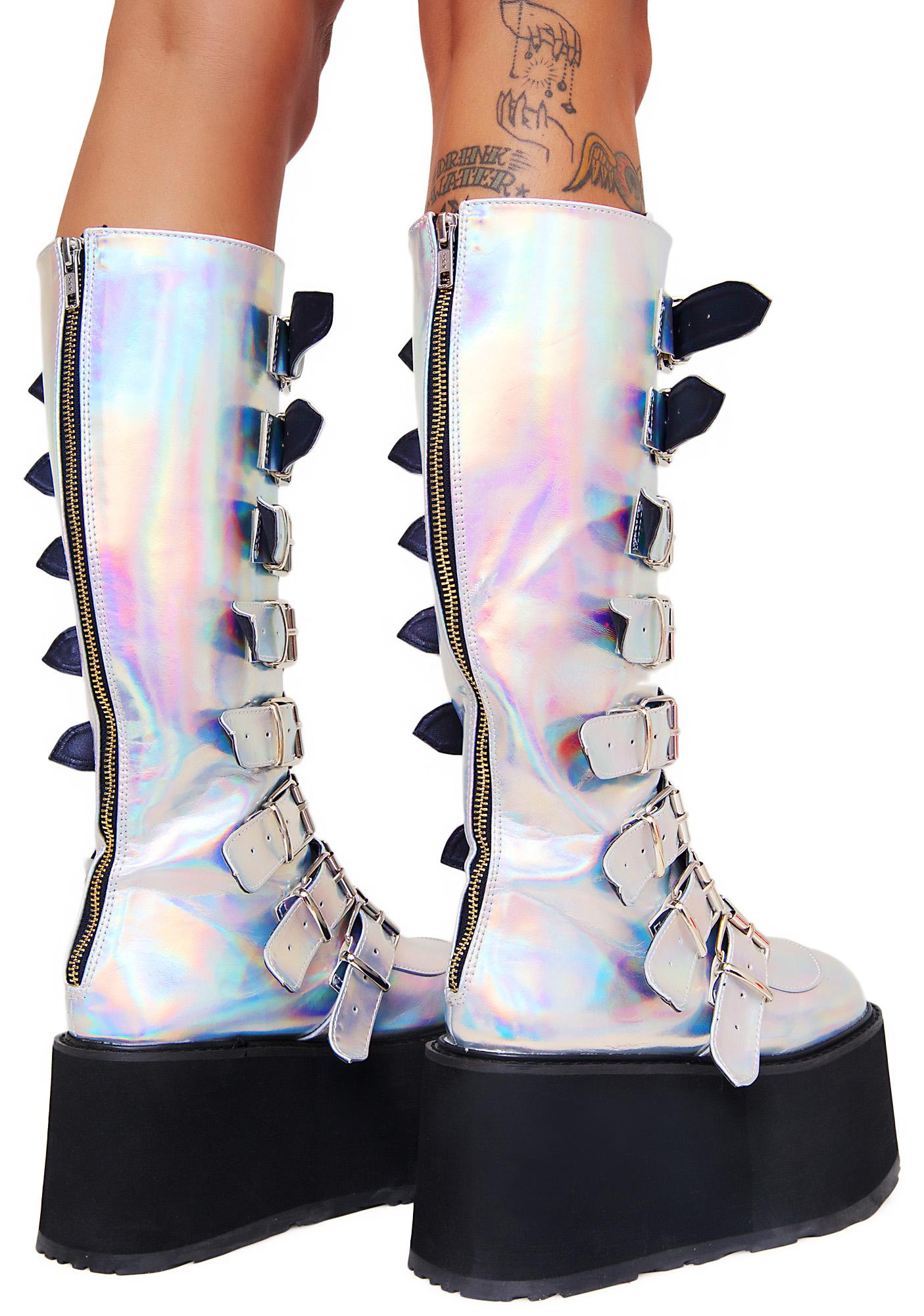 Demonia Iridescent Hologram Morpheus Platform Boots Dolls Kill 
