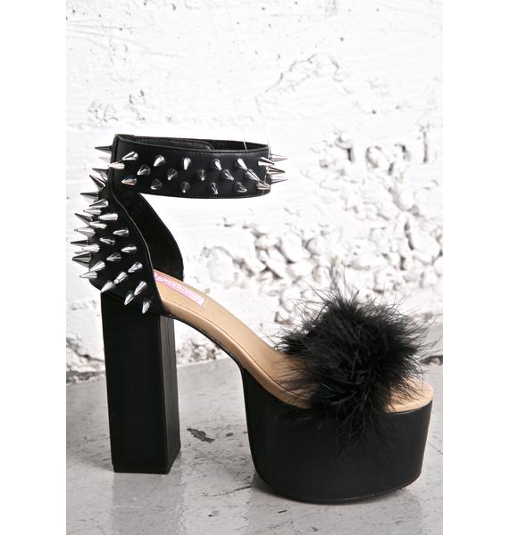 black fuzzy high heels