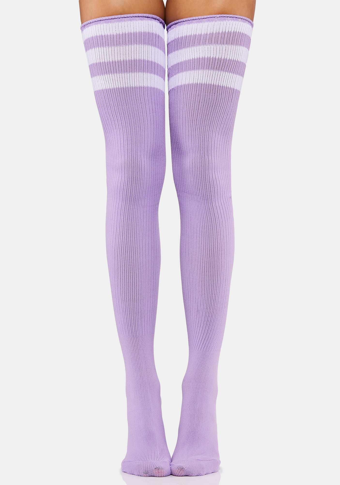 Ribbed Triple Stripe Thigh High Socks Purple Dolls Kill 