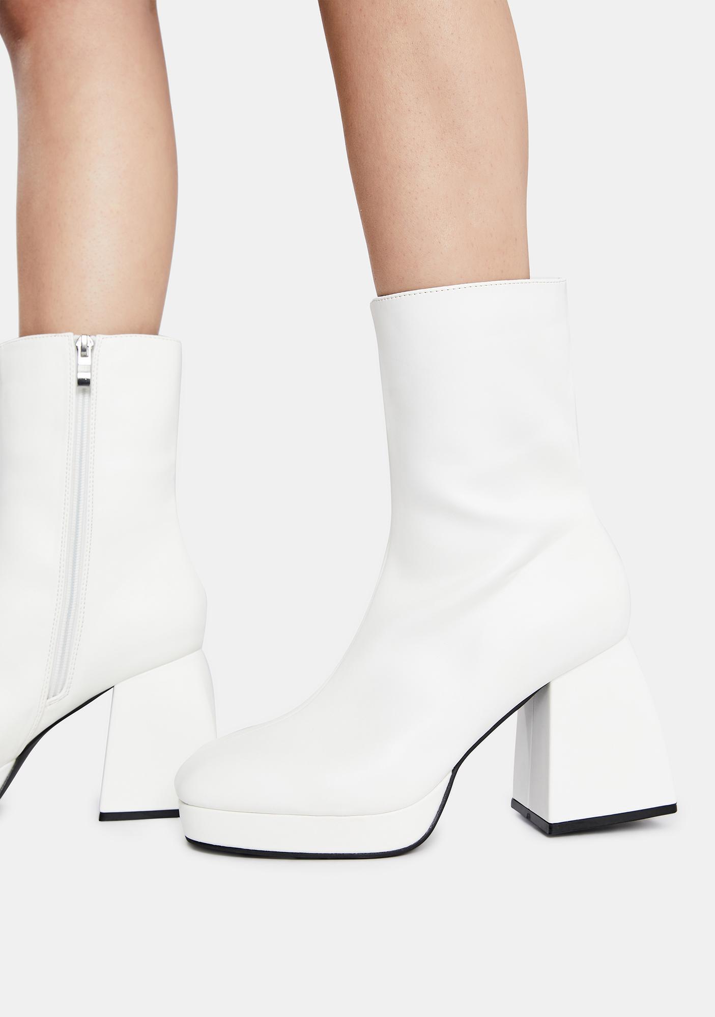 Public Desire White Imagine Chunky Heel Ankle Boots | Dolls Kill