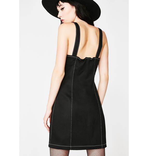 black zip up denim dress