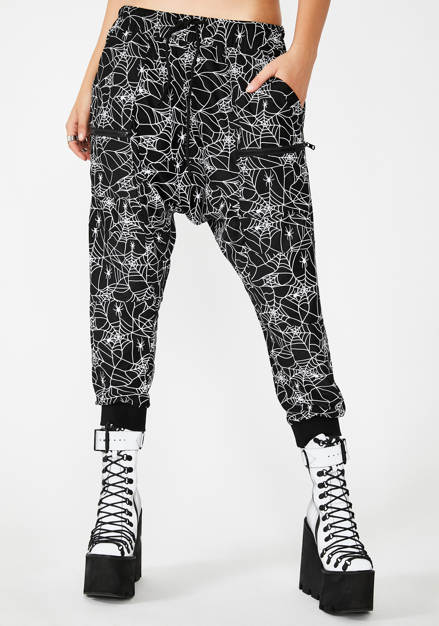 Halloween Dolls Kill Reflective Spider Web Joggers | Dolls Kill