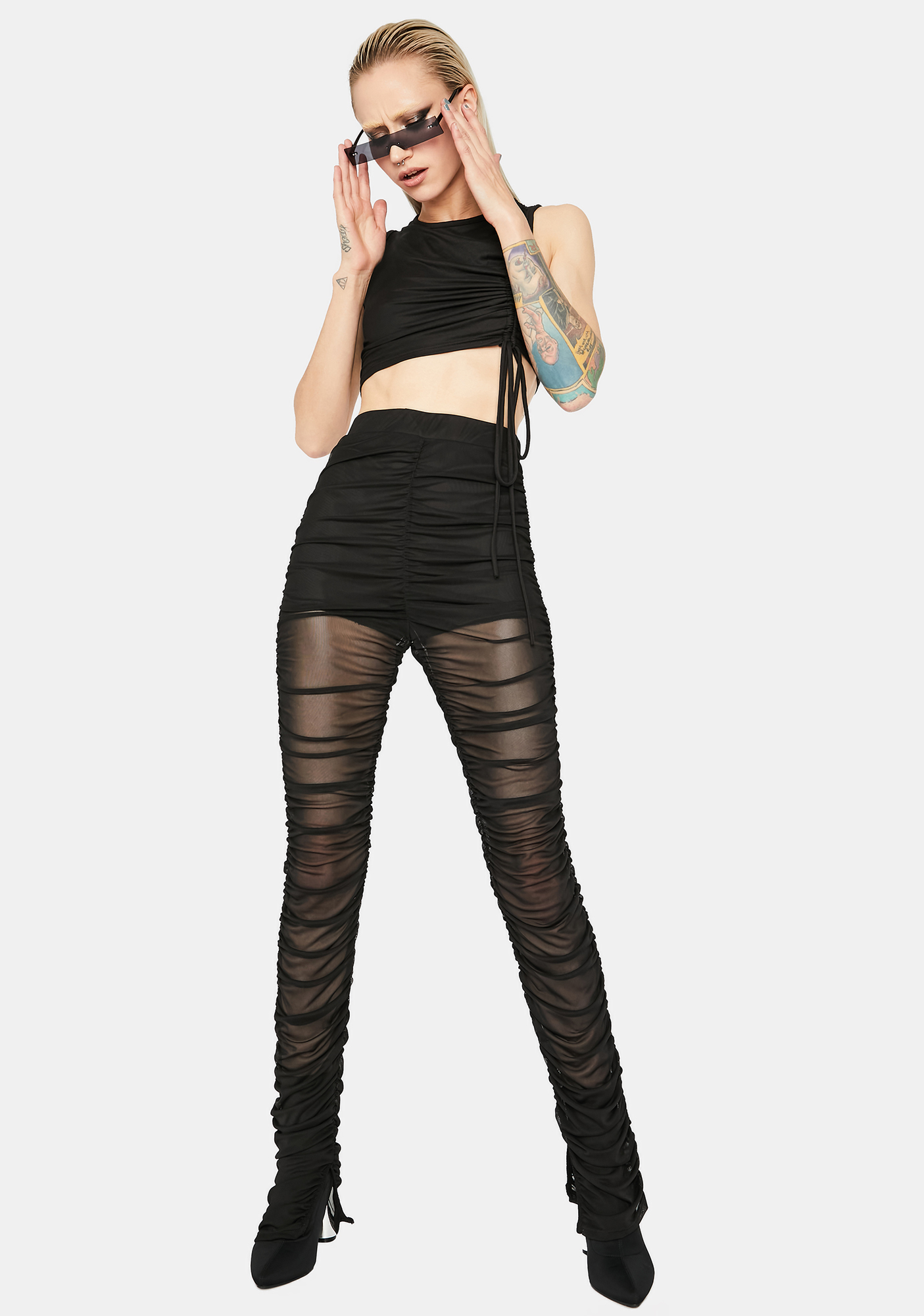ruched mesh pants
