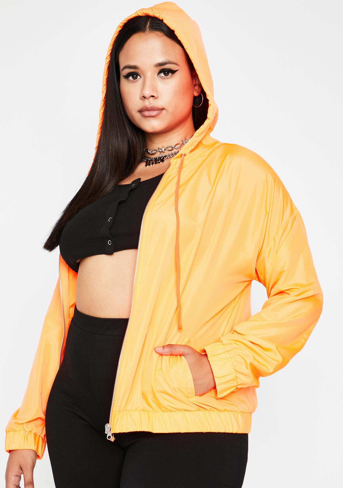 Plus Size Neon Orange Hooded Windbreaker | Dolls Kill