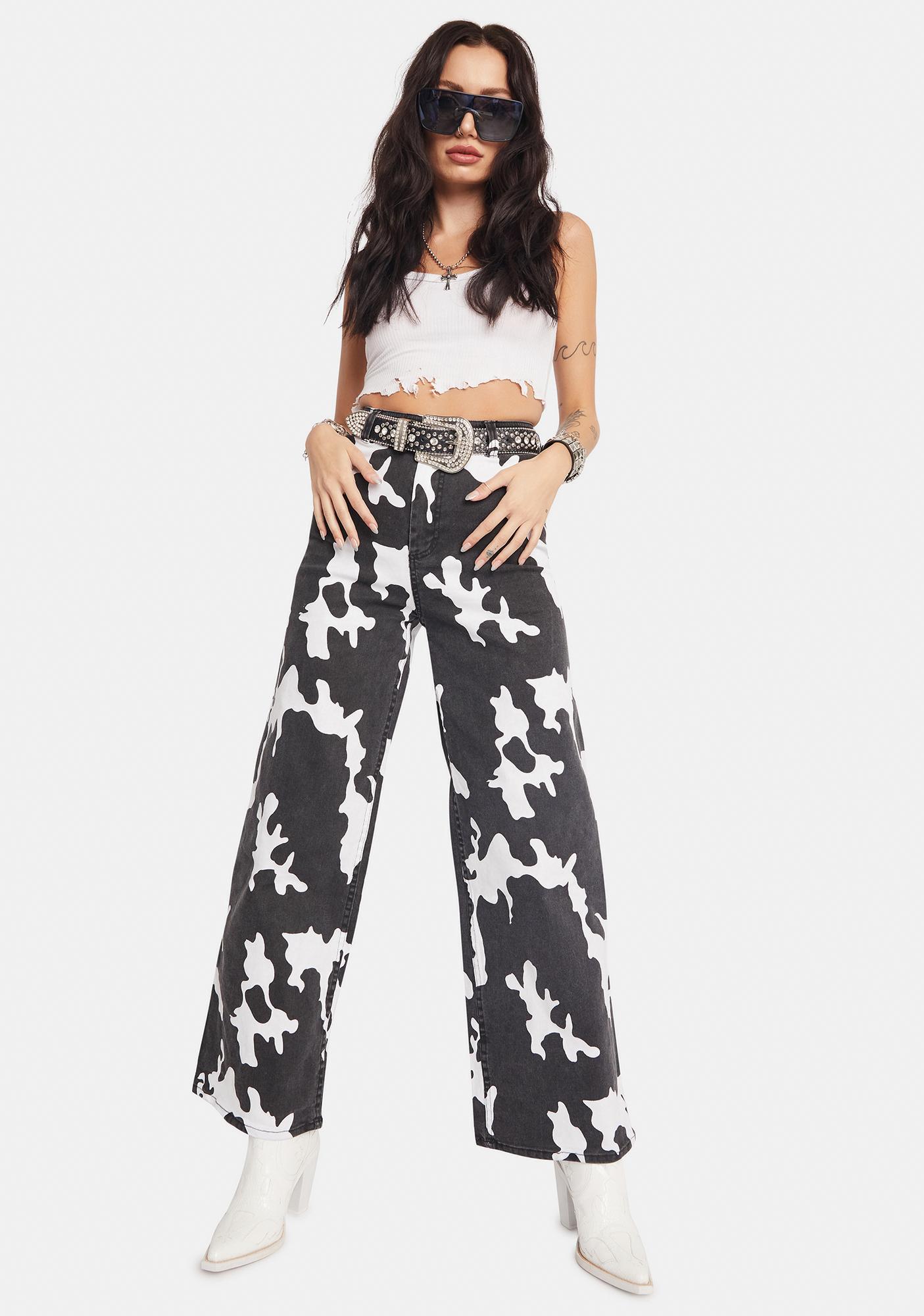 cow print wide leg jeans