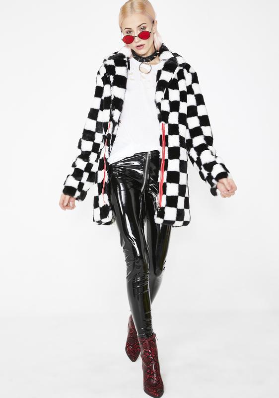 checkered faux fur jacket