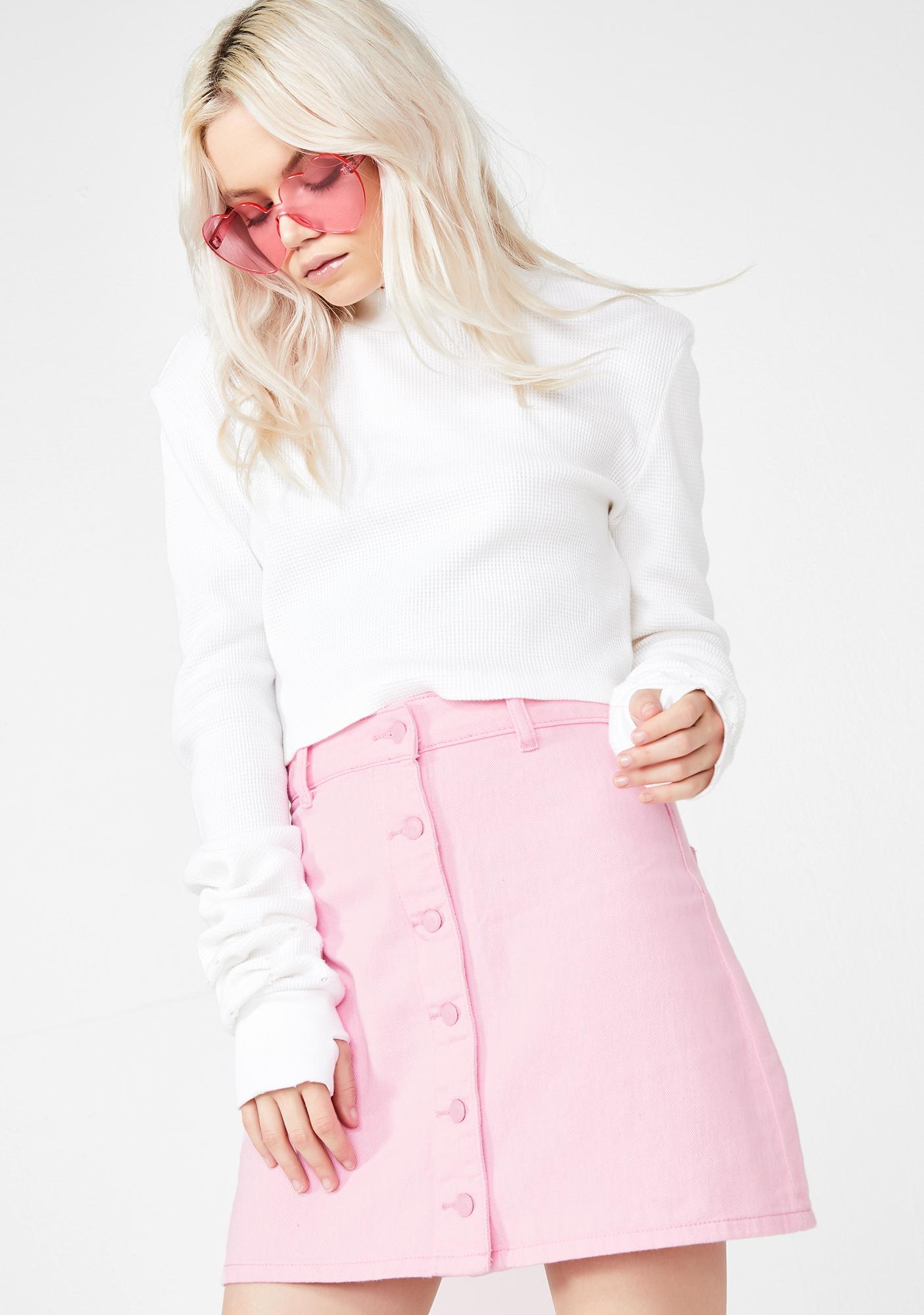 Lazy Oaf LO Pink Button Through Skirt | Dolls Kill