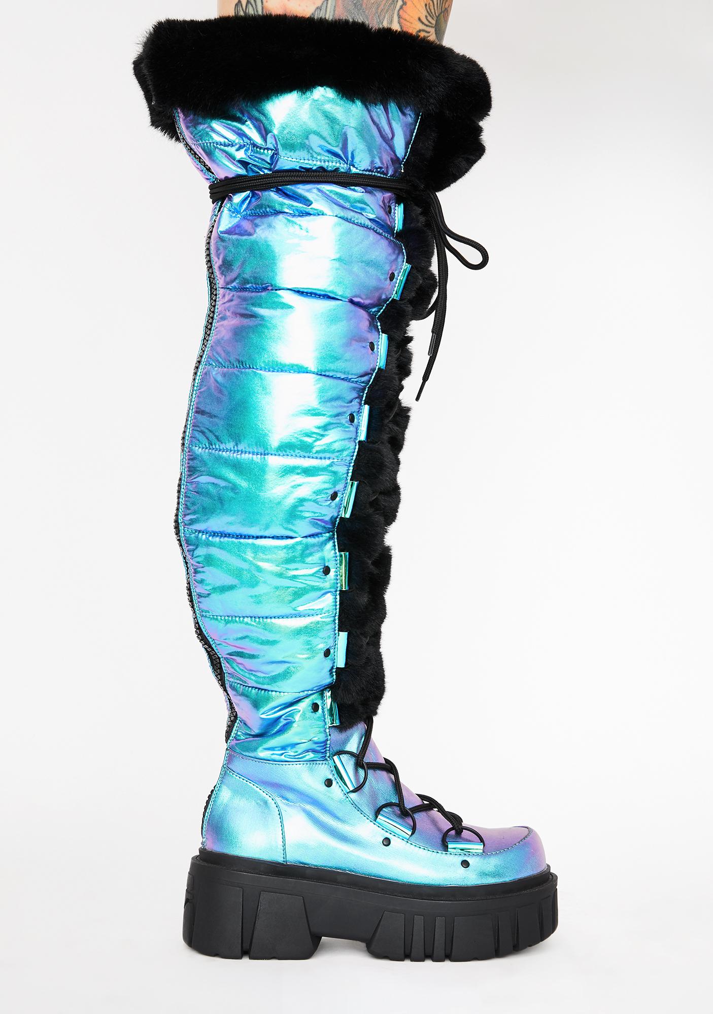 turquoise thigh high boots
