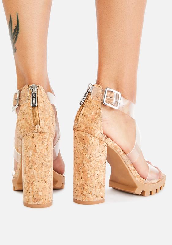 clear strap cork platform