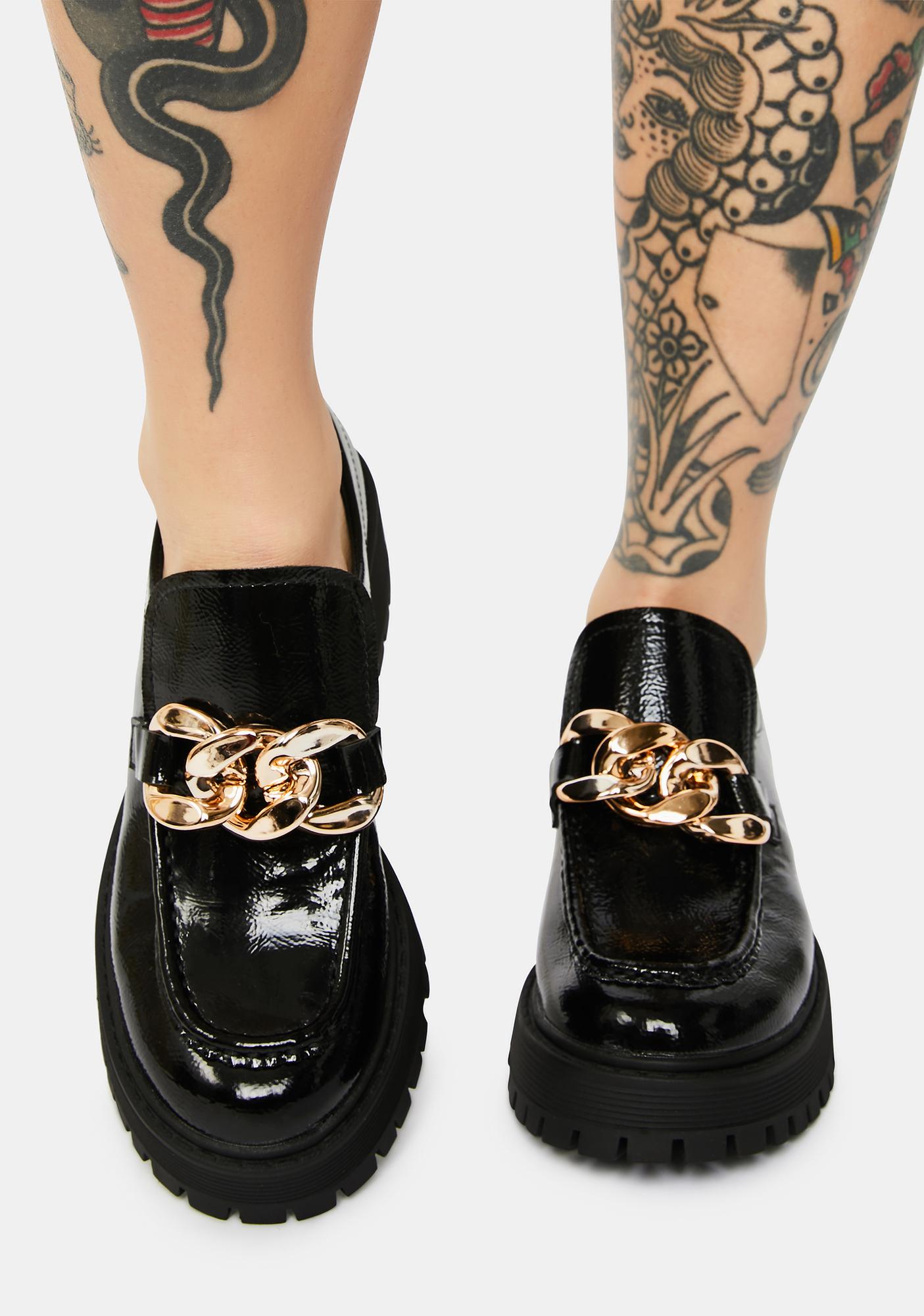 Steve Madden Black Chain Malvern Loafers | Dolls Kill