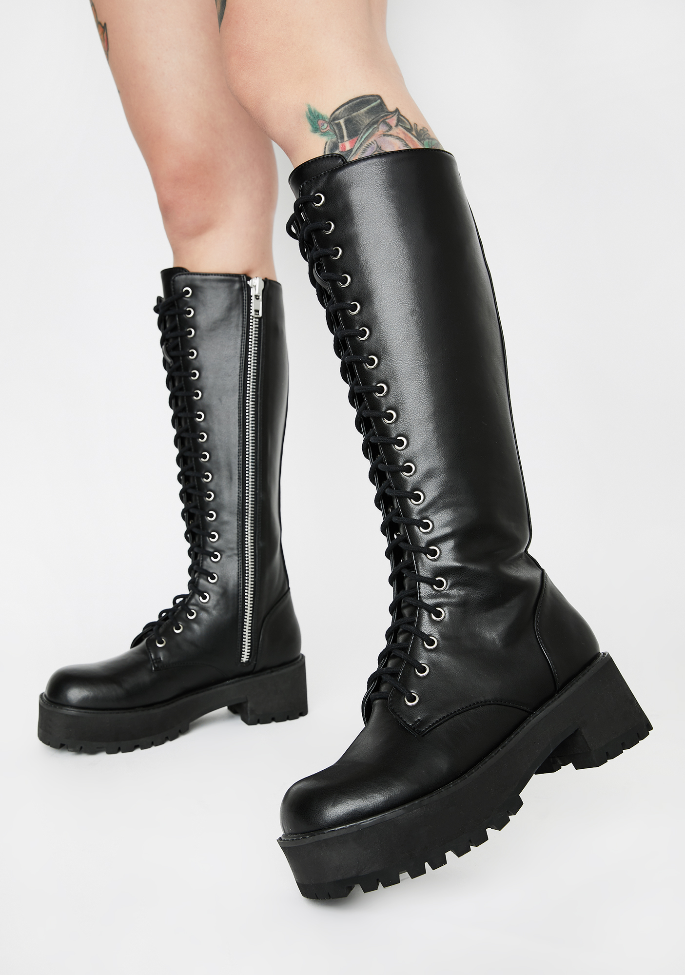 Current Mood Knee High Combat Boots Black Dolls Kill 8864