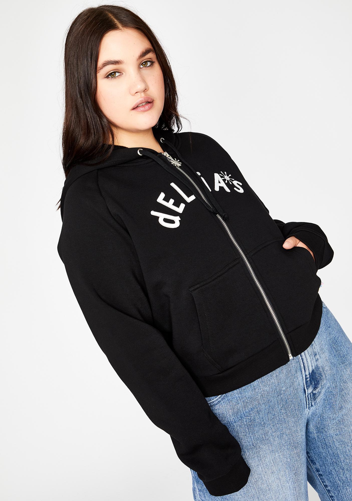 Plus Size Delias Graphic Zip Up Hoodie Black Dolls Kill