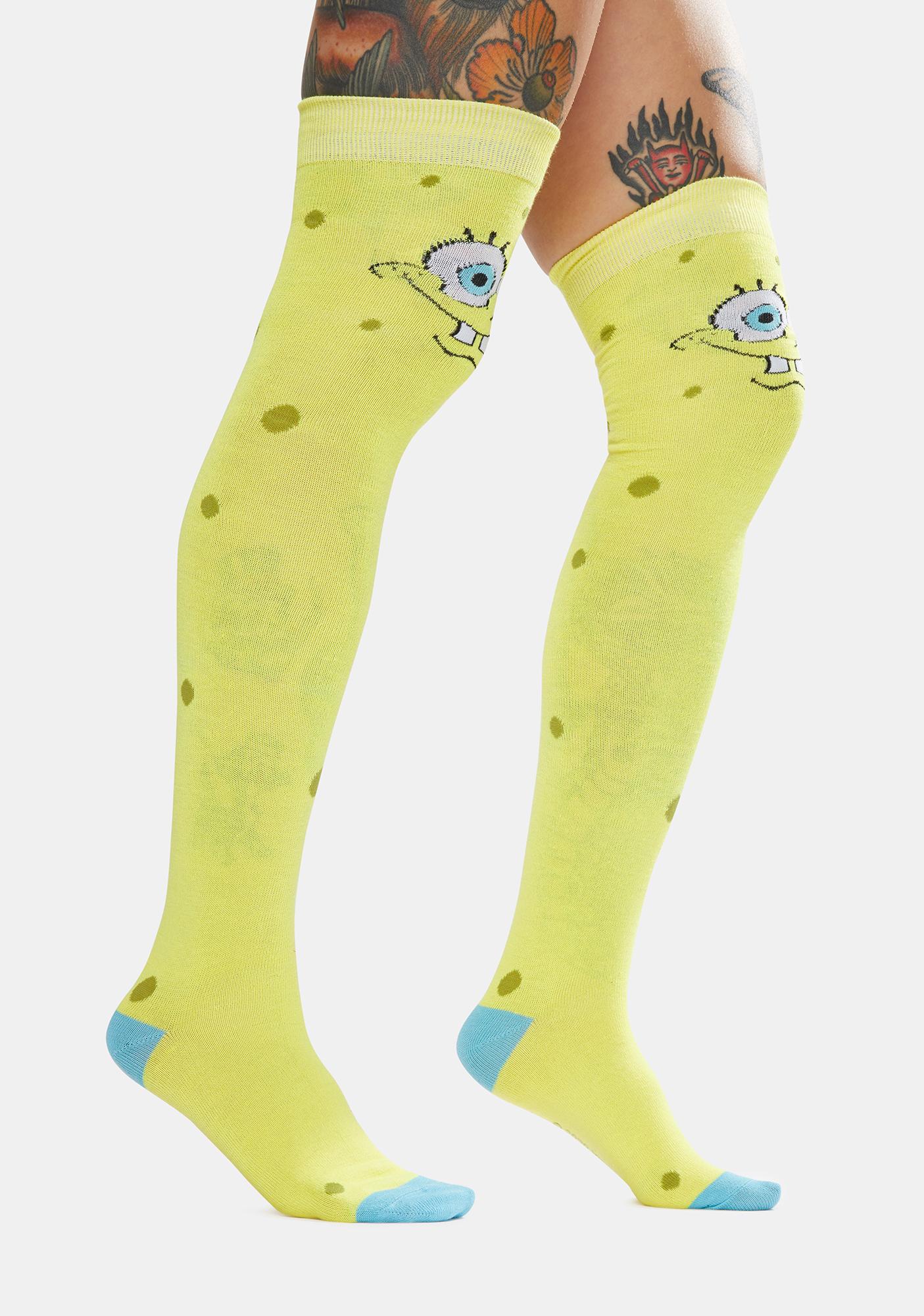 Spongebob Squarepants Over the Knee Socks - Yellow | Dolls Kill