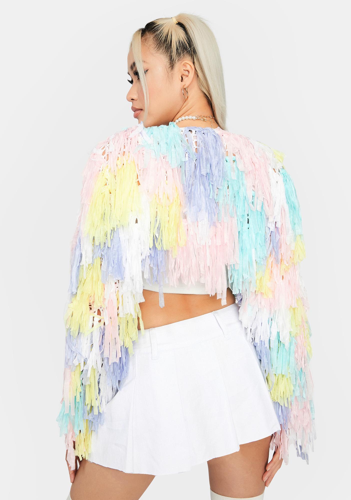 Shaggy Fringe Crop Jacket Pastel Multi Dolls Kill