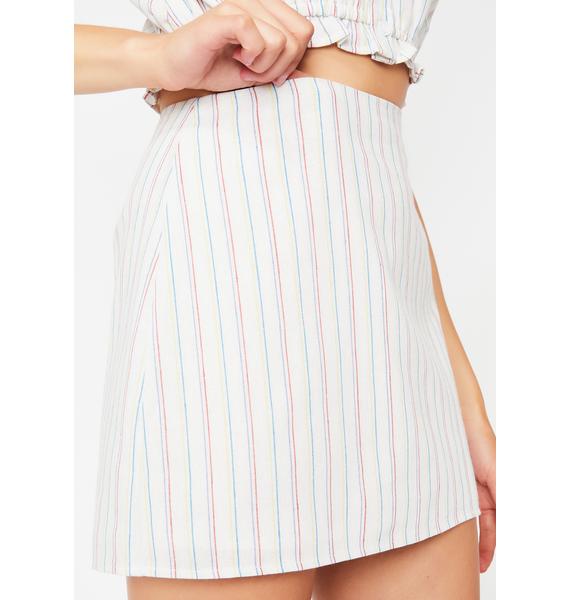 Rainbow Stripe White Mini Skirt | Dolls Kill