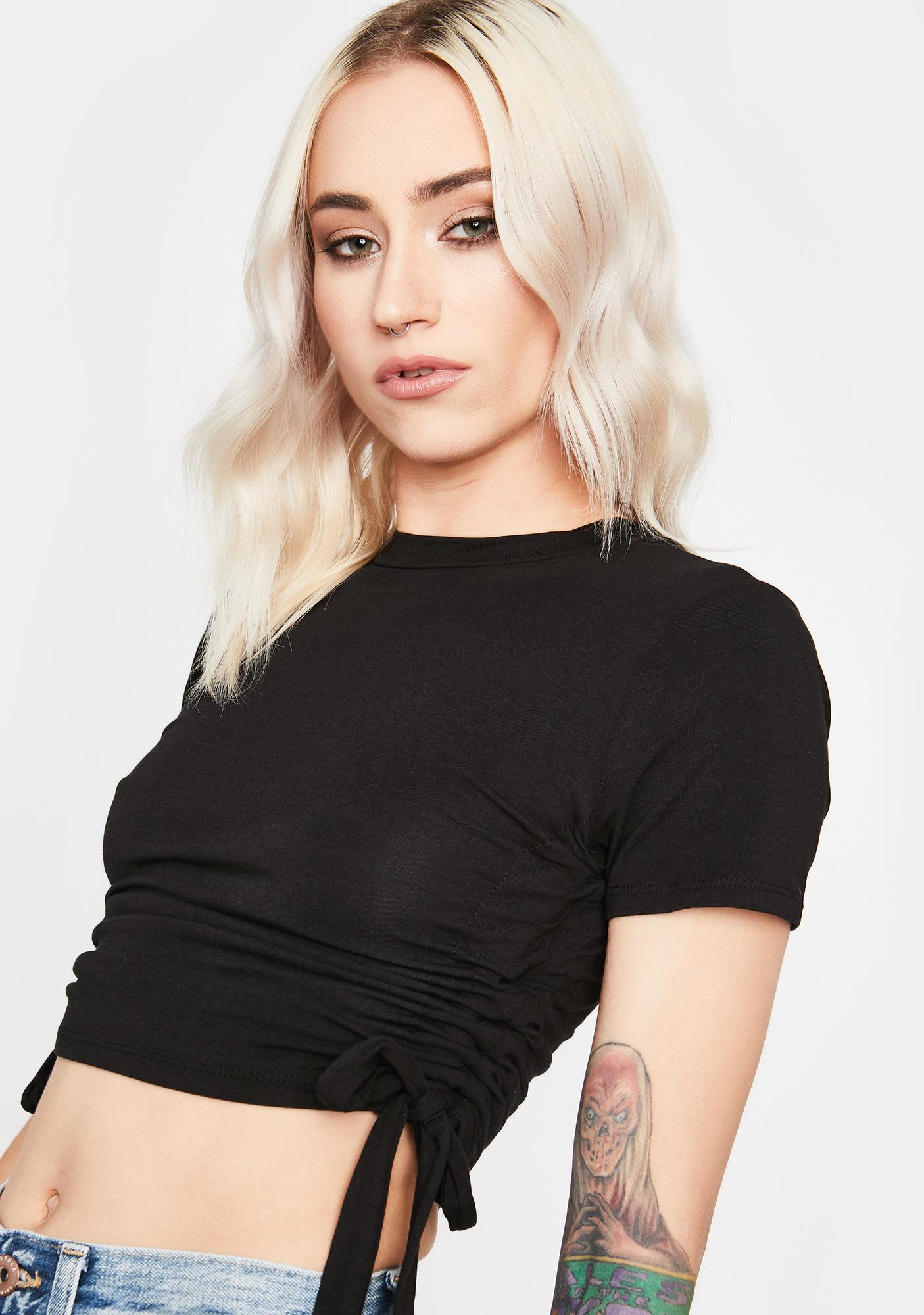 Bow Tie Cinched Cropped Tee - Black | Dolls Kill