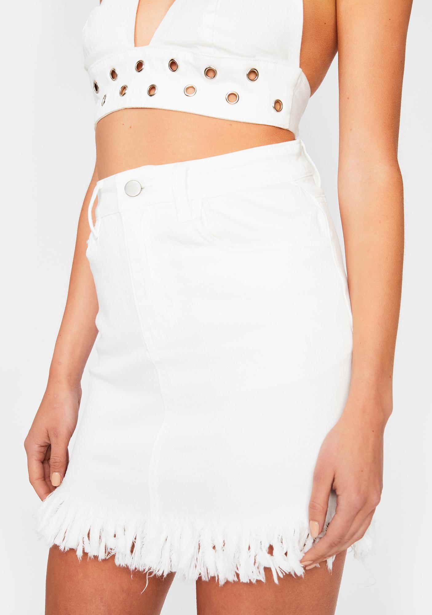 white denim skirt frayed hem