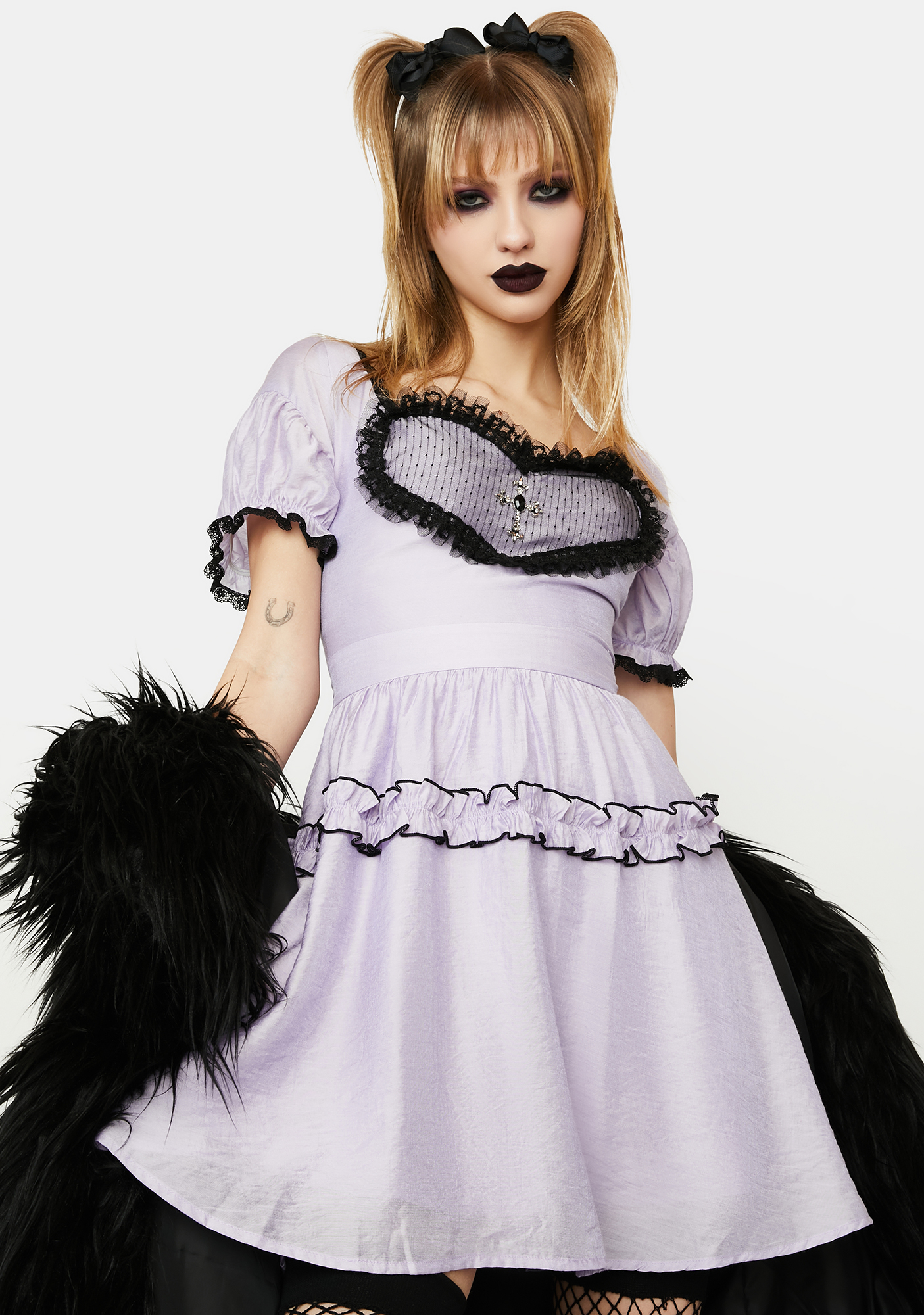 Dark In Love Purple Mini Dress With Heart Detail | Dolls Kill