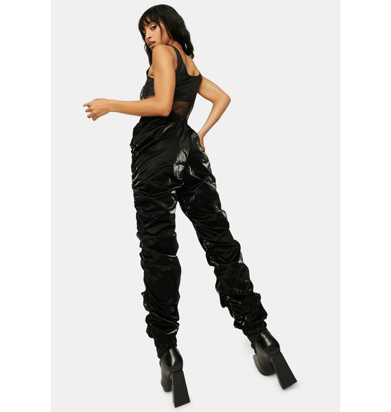 shiny black joggers