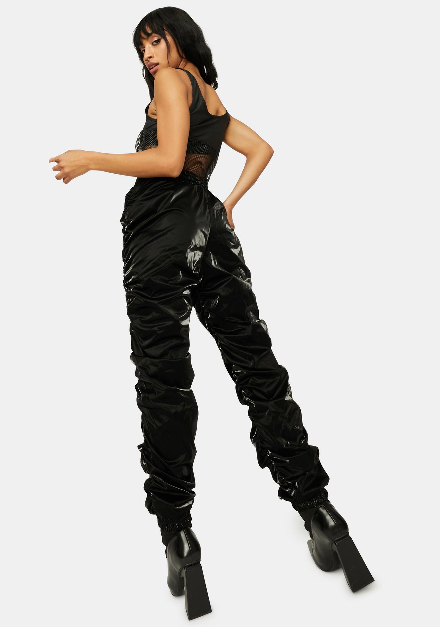 black ruched joggers