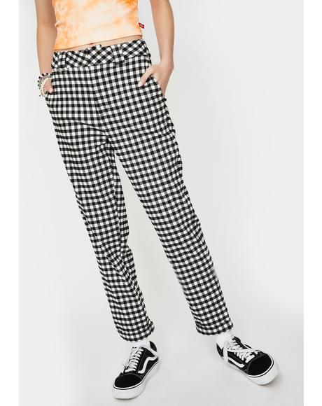 Check Rolled Cuff Skinny Worker Pants