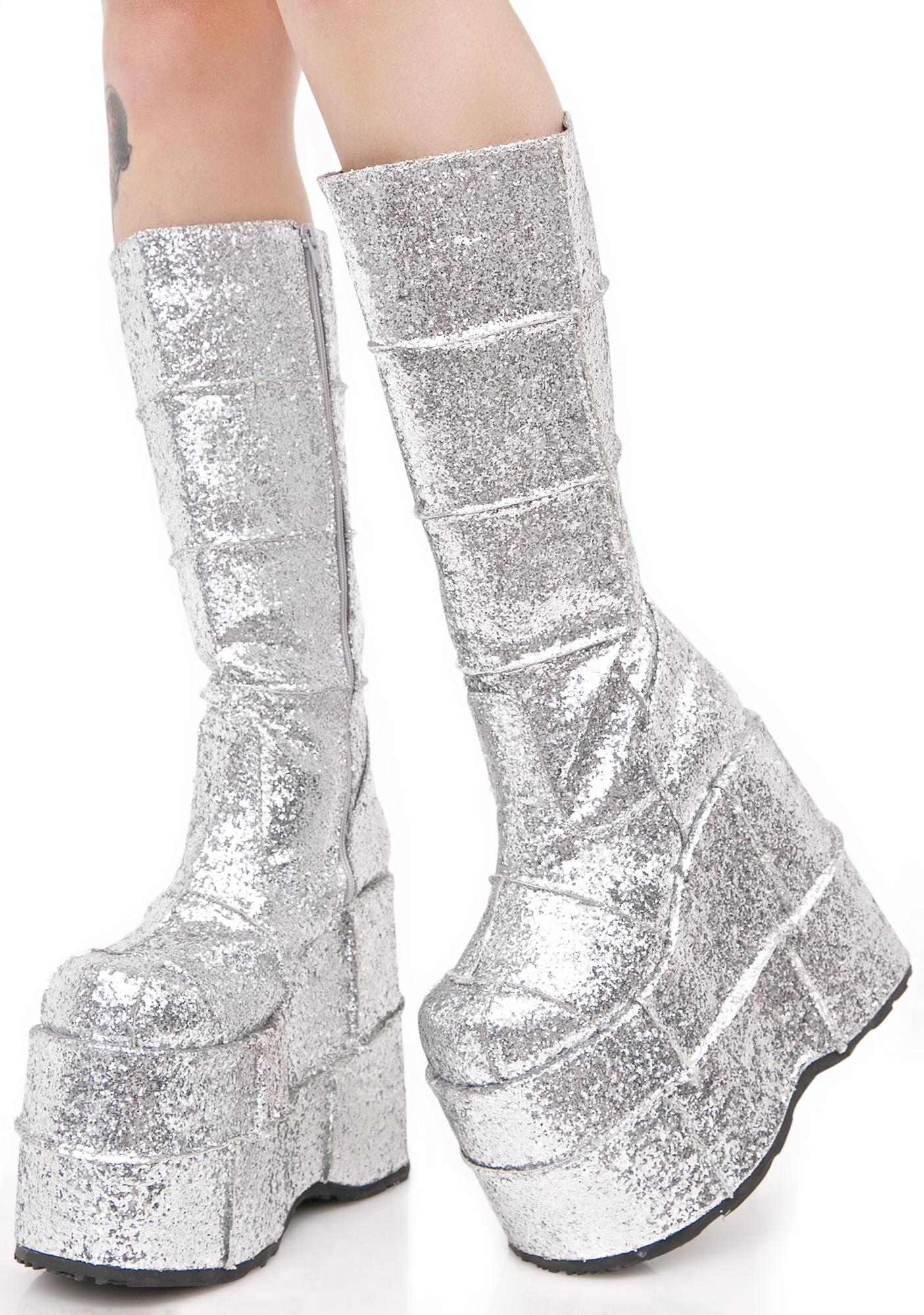silver sparkly boots