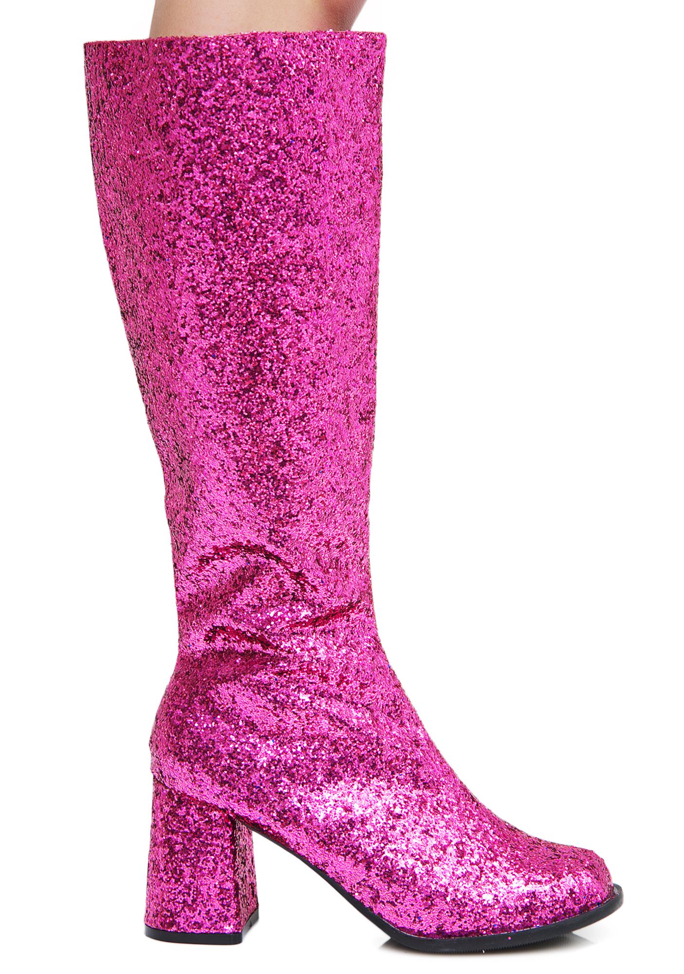 Pink Go Go Glitter Boots | Dolls Kill
