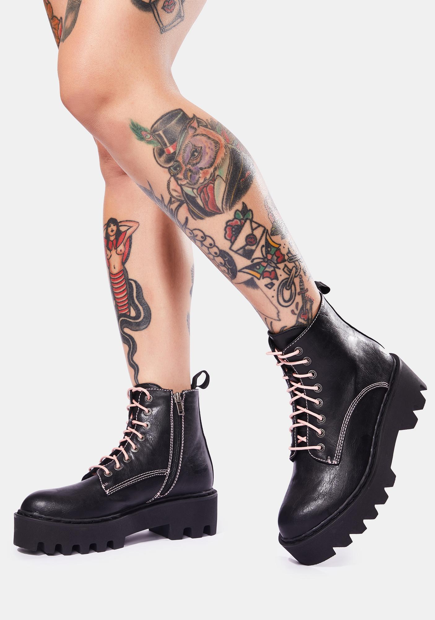 Lamoda Bikers Mischief Lace Up Boots Dolls Kill