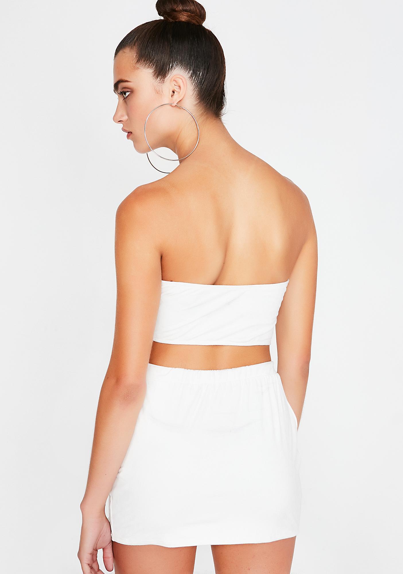 White Tube Top Lace Up Mini Skirt Set 