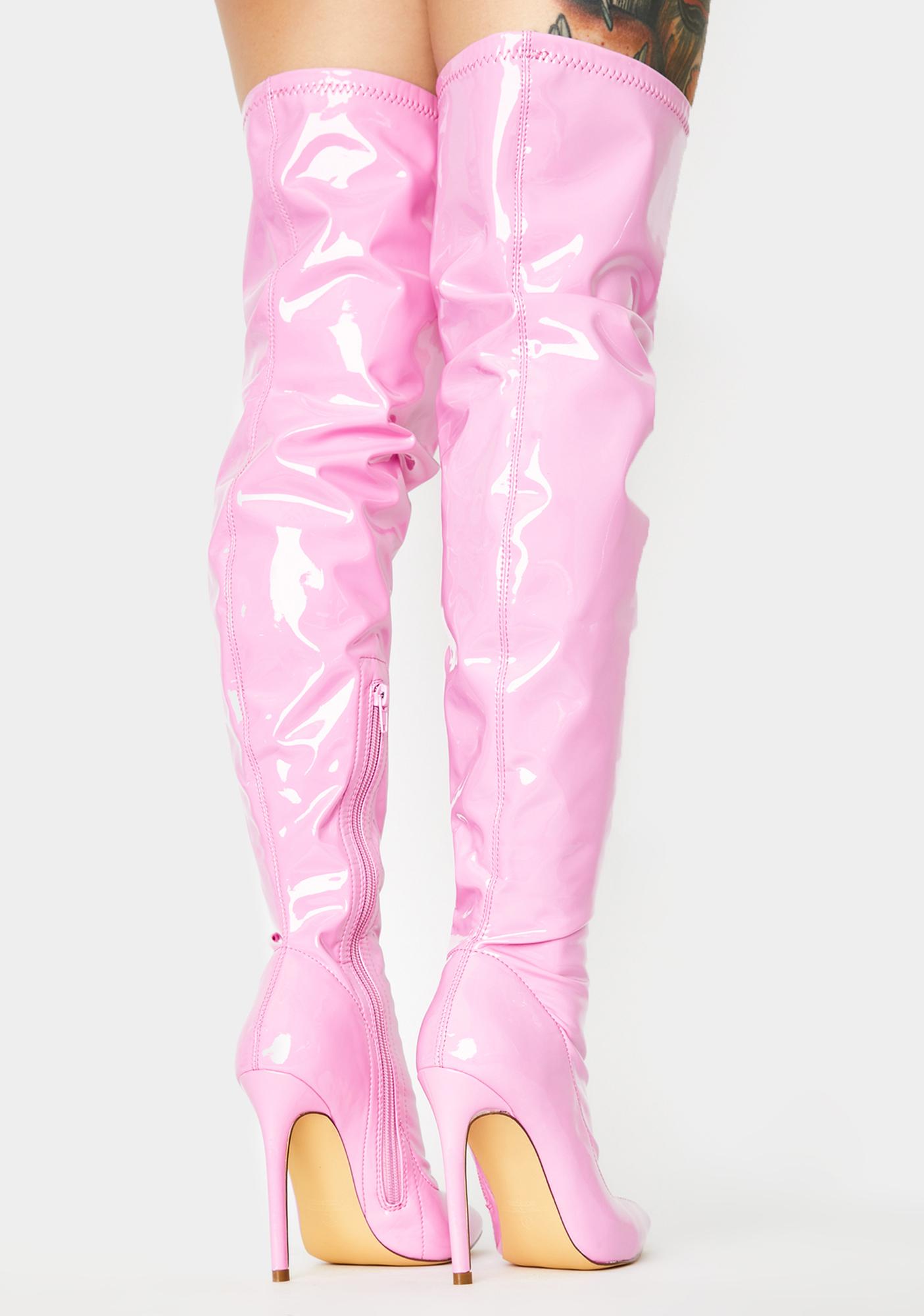 baby pink knee high boots