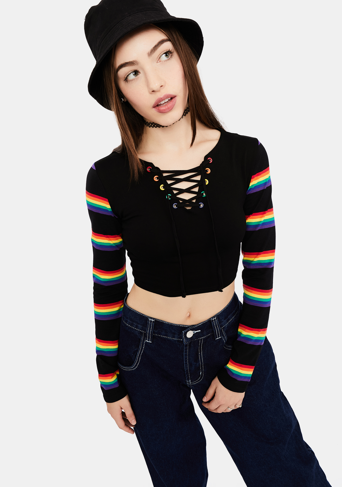 rainbow long sleeve crop top