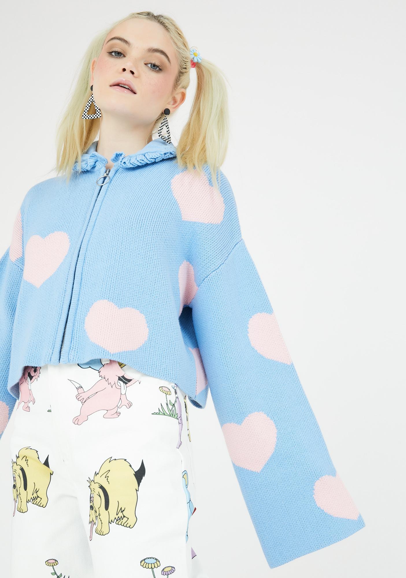 lazy oaf love me forever zip up cardigan
