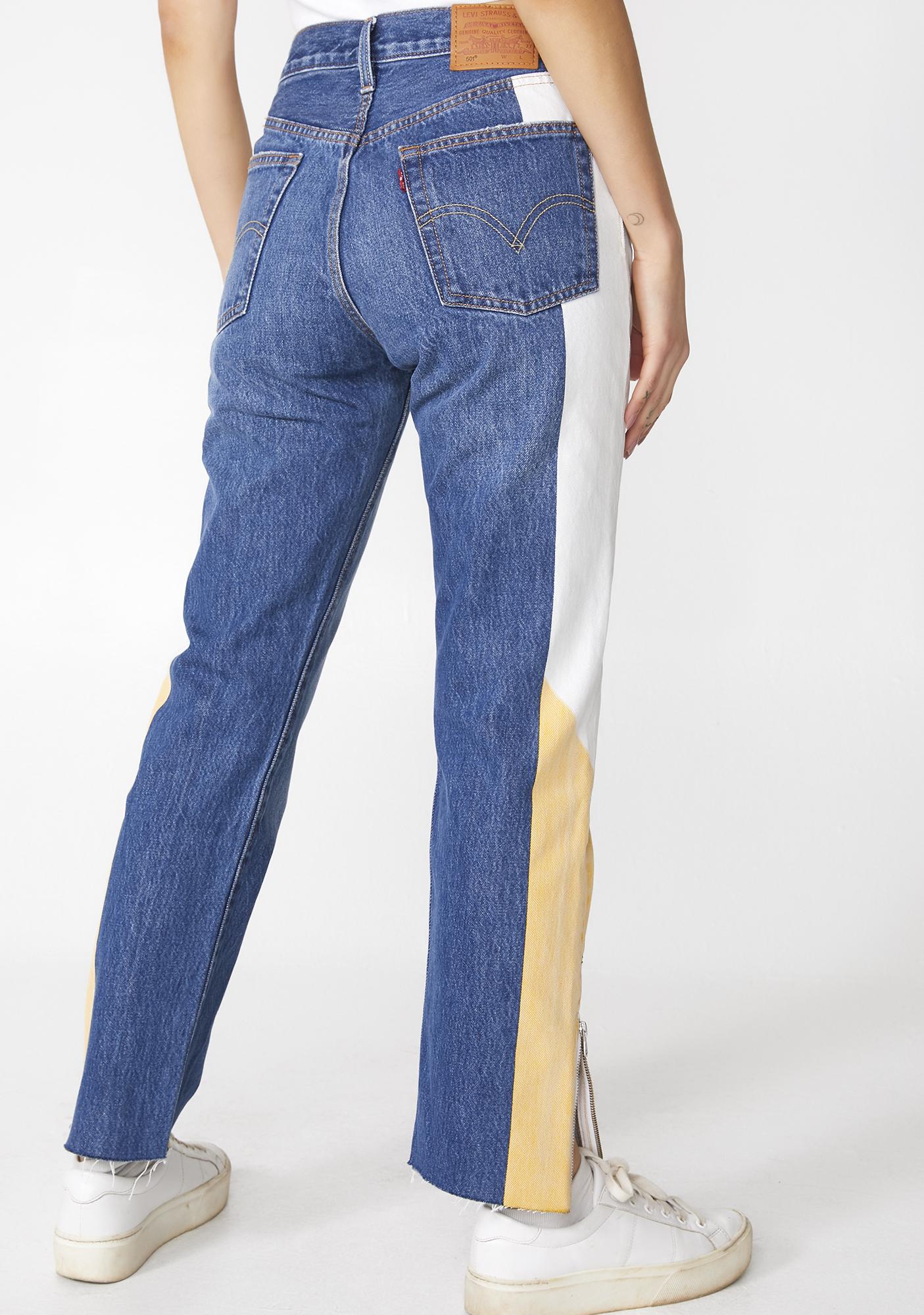 501 original medium wash color block cropped jeans